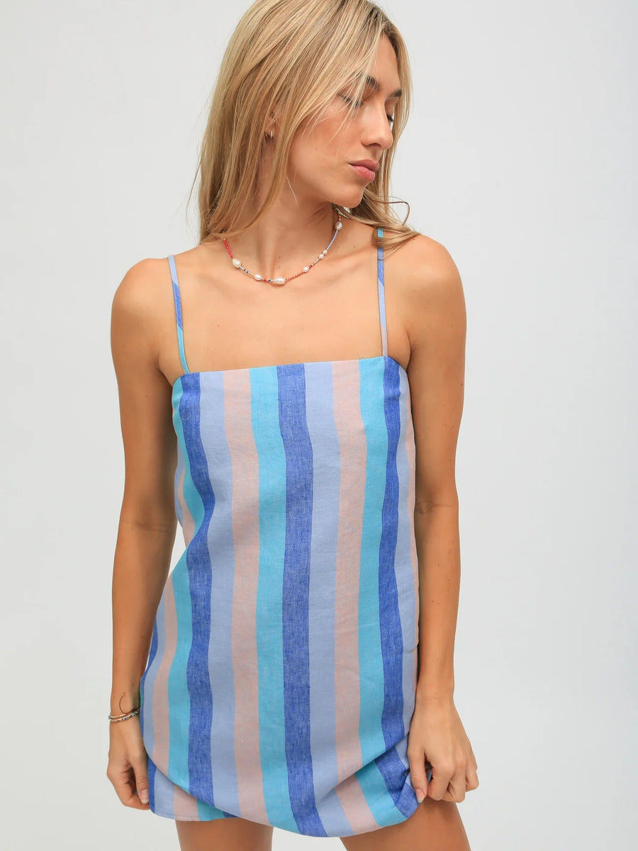 Amber Linen Kinney Stripe Dress Clothing Electric & Rose 