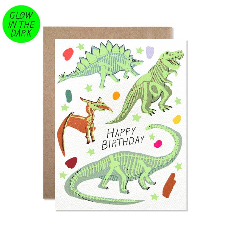 Birthday GLOW IN THE DARK Dinosaurs Card Stationary & Gift Bags Hartland Cards 