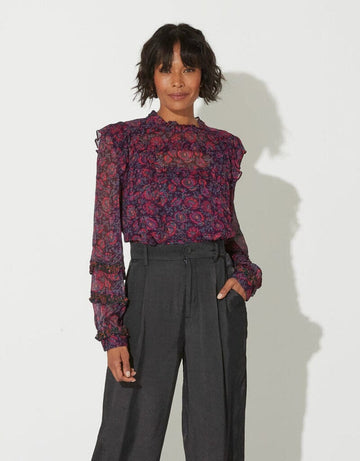 FIORELLA BLOUSE | BORDEAUX FLORAL Clothing Cleobella XS 