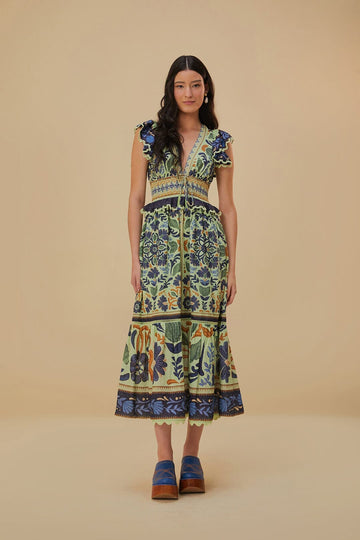 Green Ocean Tapestry Maxi Dress Clothing Farm Rio 