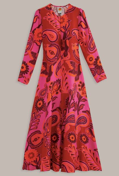 Pink Bold Floral Long Sleeve Maxi Dress Clothing Farm Rio 