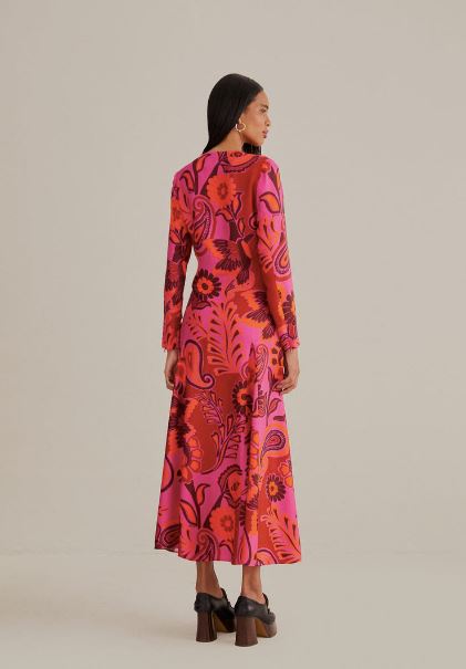 Pink Bold Floral Long Sleeve Maxi Dress Clothing Farm Rio 
