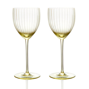 Quinn Optic White Wine Glasses Citrine Set/2 Tabletop Caskata 