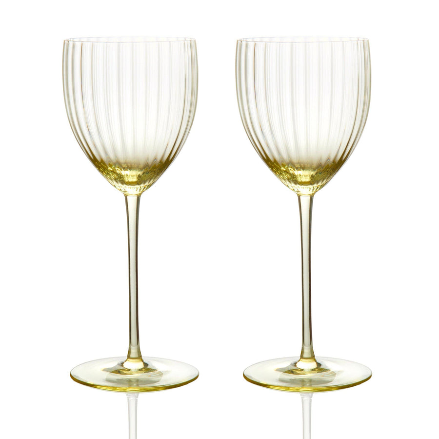 Quinn Optic White Wine Glasses Citrine Set/2 Tabletop Caskata 