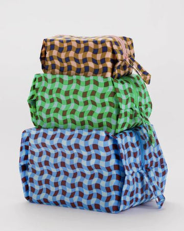3D Pouch Zip Set of 3 Accessories BAGGU Wavy Gingham 