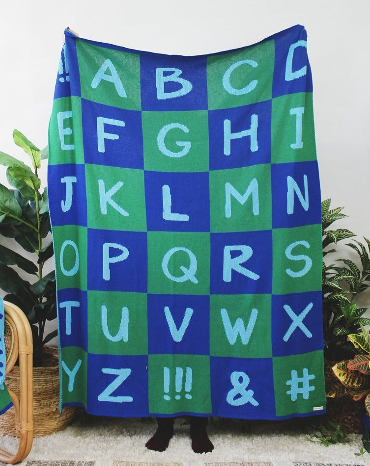 Alphabet Knit Blanket Home Decor Calhoun & Co Blue / Green 