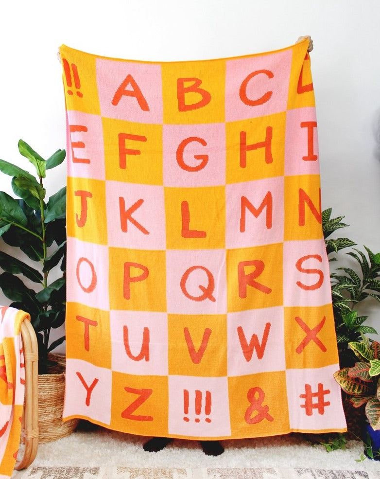 Alphabet Knit Blanket Home Decor Calhoun & Co Yellow / Pink 