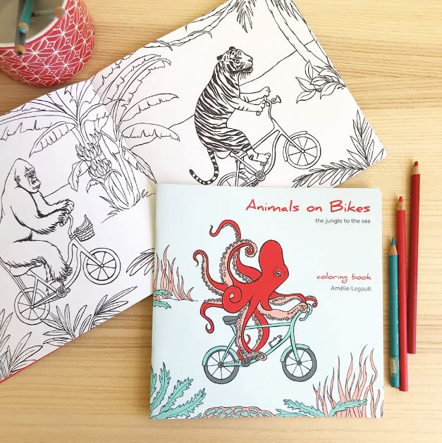 Animals on Bikes Coloring Book- Jungle to Sea Mini Chill Amelie Legault 