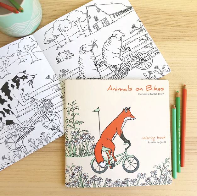Animals on Bikes Coloring Book Mini Chill Amelie Legault 