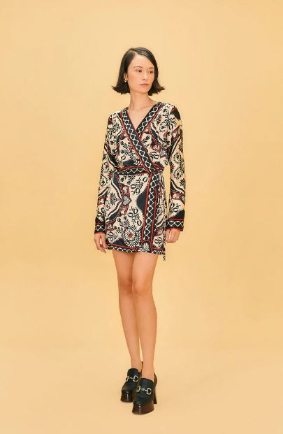Black Passion Scarf Mini Wrap Dress Clothing Farm Rio 