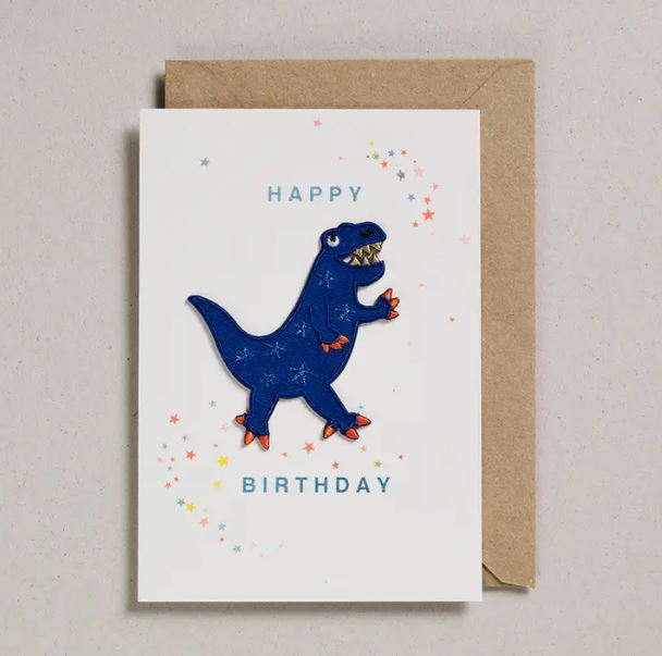 Blue Dino Patch Birthday Card Stationary & Gift Bags Petra Boase 