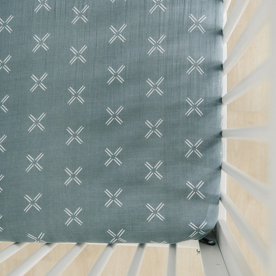 Blue X Crib Sheet Freshly Picked + Mebie Baby Mebie Baby 
