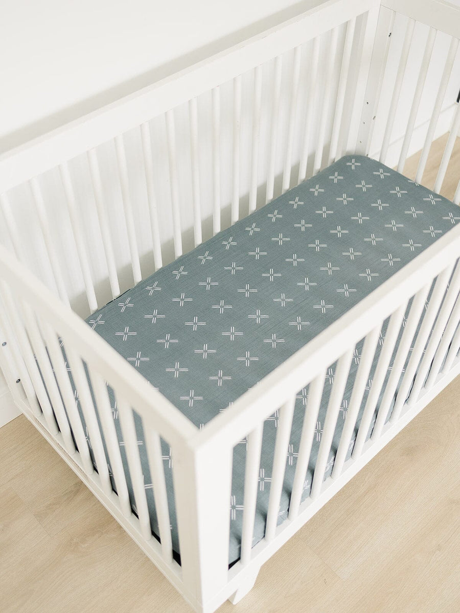 Blue X Crib Sheet Freshly Picked + Mebie Baby Mebie Baby 