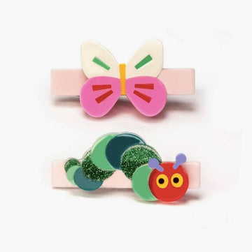 Caterpillar Green Shades & Butterfly Alligator Clips Mini Chill Lilies & Roses NY 