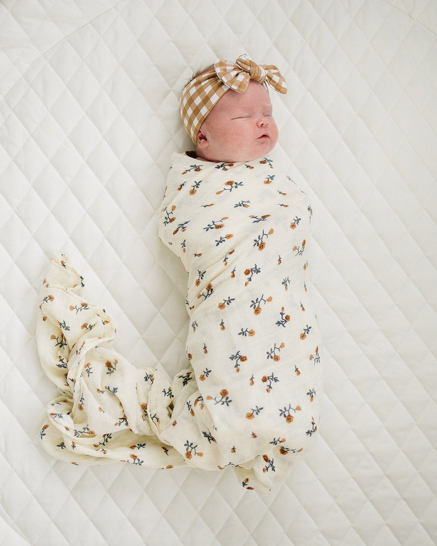 Cream Floral Muslin Swaddle Blanket Mebie Baby 