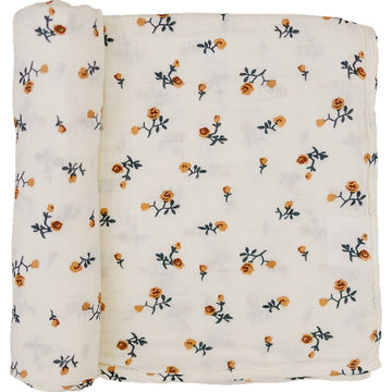 Cream Floral Muslin Swaddle Blanket Mebie Baby 