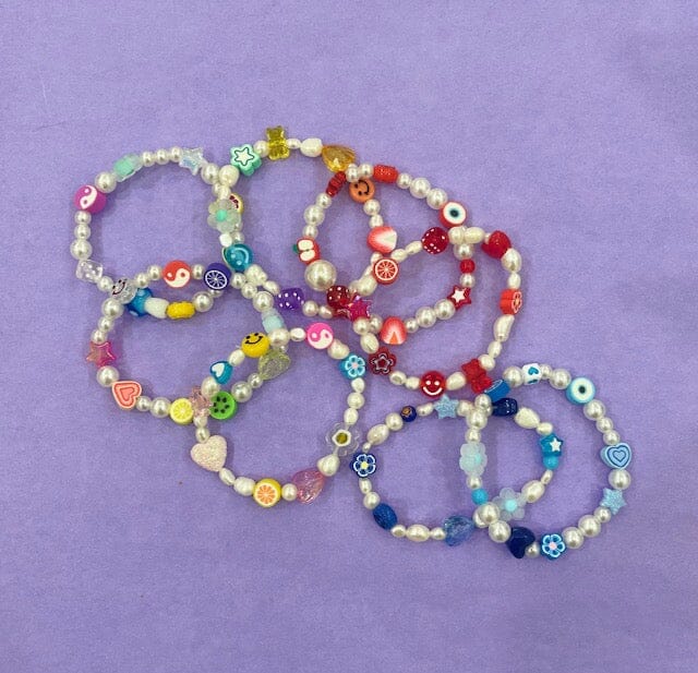 Faux Pearl Kids Stretchy Charm Bracelet Mini Chill SJMStudios Blue Charms 