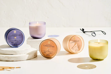 Frosted Glass Candle Candles Candlefish No. 18: Ozone, Water Lilies, Jasmine in Pink 