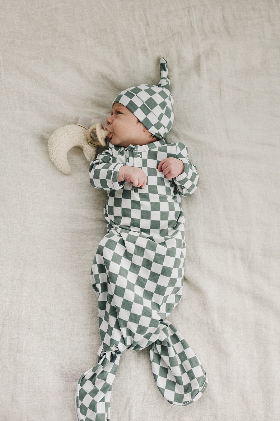 Green Checkered Newborn Knot Hat Mebie Baby 