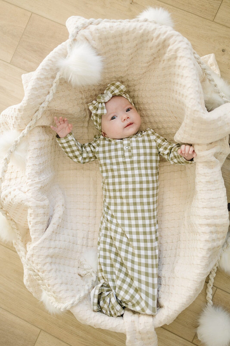 Green Gingham Knot Gown Mebie Baby 