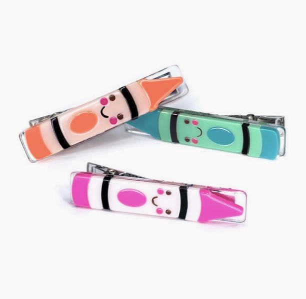 Happy Crayons Green Coral Pink Alligator Clips Mini Chill Lilies & Roses NY 