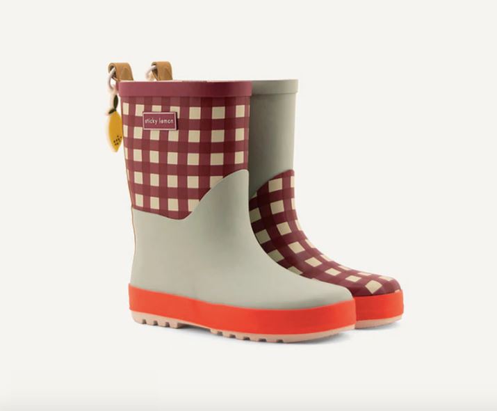 Kids Rain Boots - Grape Gingham + Pool Green (Special Edition) Shoes Sticky Lemon 