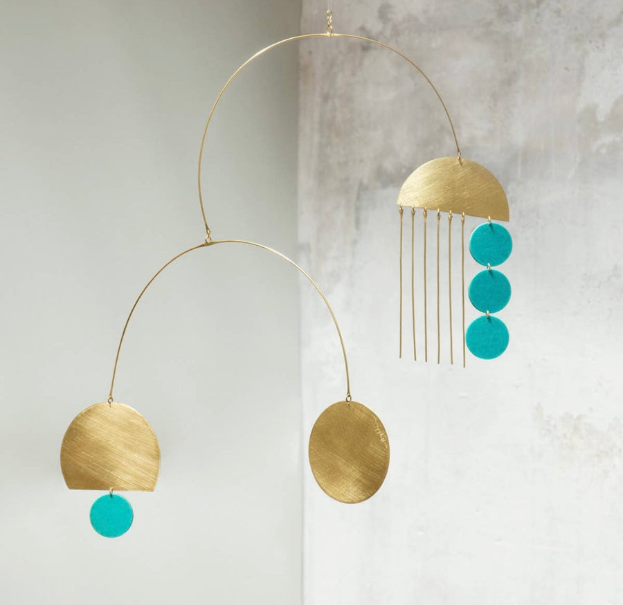 Kinetic Brass Mobile 1920 Home Decor Stéphanie Barbié Atelier Turquoise 