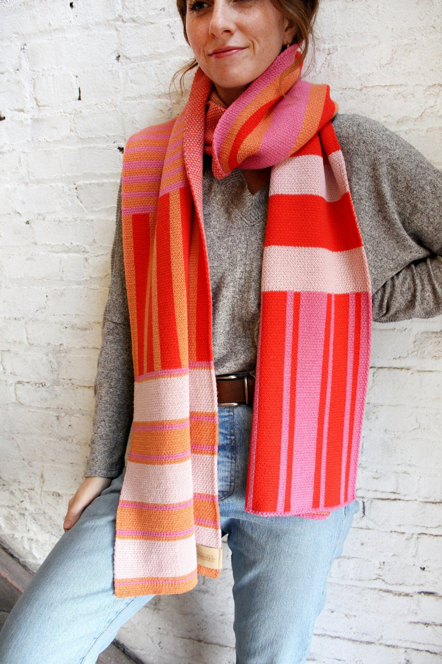 Patchwork Mixed Stripe Merino Wool Cozy Scarf in Fruit Punch Accessories Calhoun & Co 