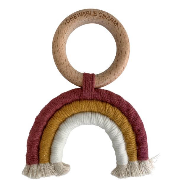 Rainbow Macrame Teether- Berry + White Mini Chill Chewable Charms 