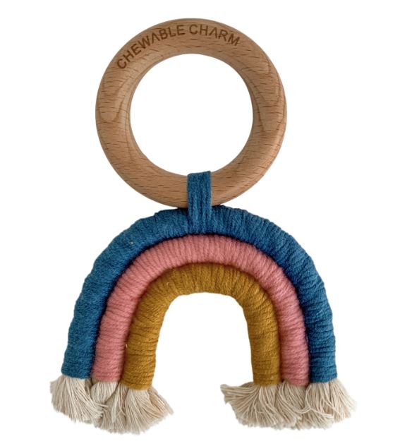 Rainbow Macrame Teether- Teal + Rose Mini Chill Chewable Charms 