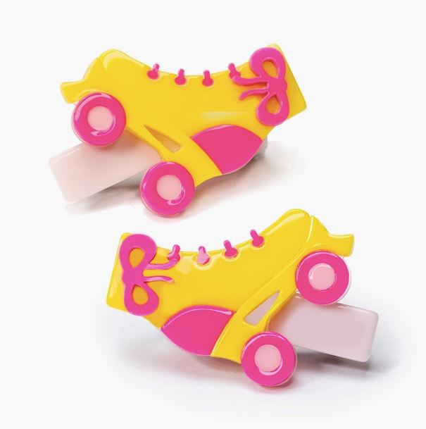 Roller Skates Pink Yellow Alligator Clips Mini Chill Lilies & Roses NY 