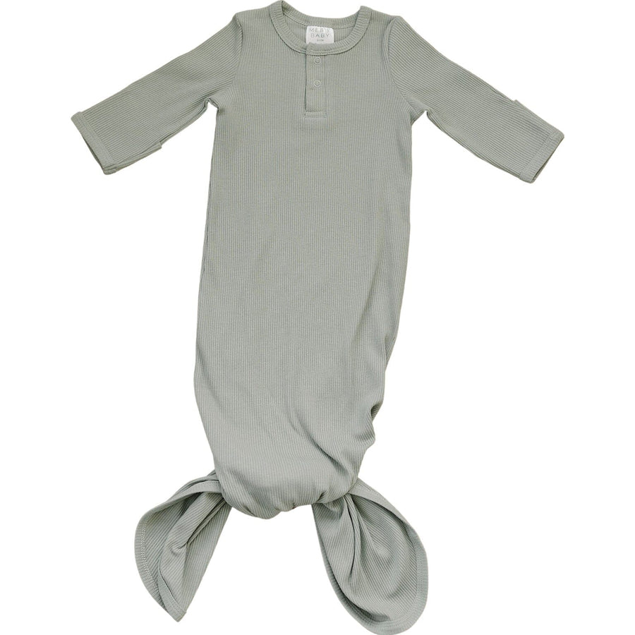 Sage Organic Cotton Ribbed Knot Gown Mebie Baby 