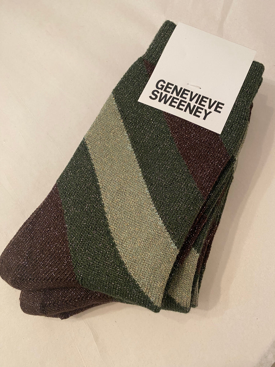 Serora Sparkly Stripe Socks Accessories Genevieve Sweeney Green Brown 