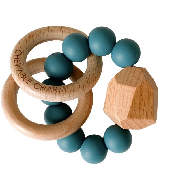 Silicone + Wood Teether Mini Chill Chewable Charms Gypsy Teal 