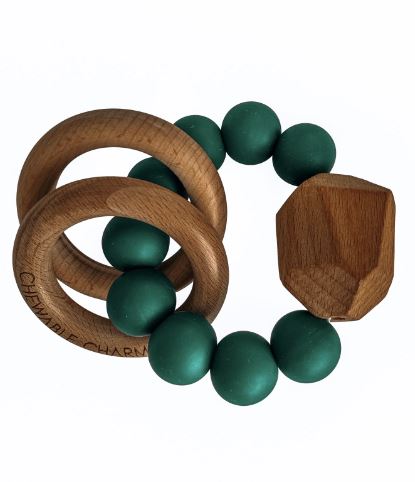 Silicone + Wood Teether Mini Chill Chewable Charms Peacock 