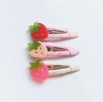 Strawberry Fabric Covered Snap Clips Mini Chill Lilies & Roses NY 