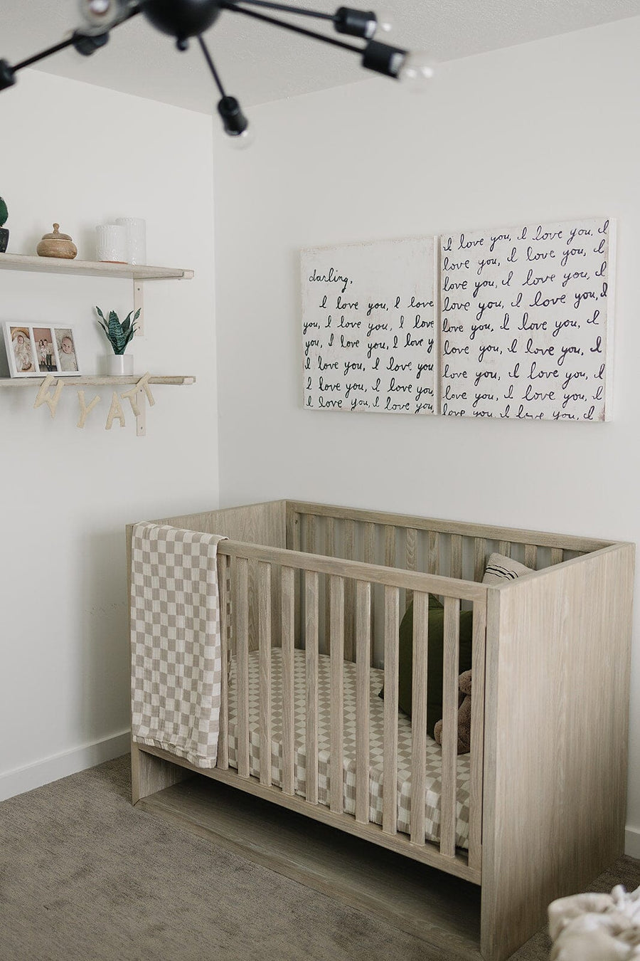 Taupe Checkered Crib Sheet Mebie Baby 