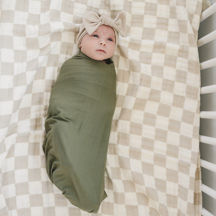 Taupe Checkered Muslin Quilt Mebie Baby 