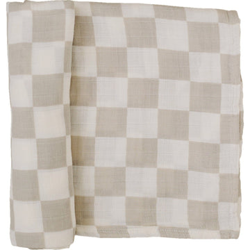 Taupe Checkered Muslin Swaddle Blanket Mebie Baby 