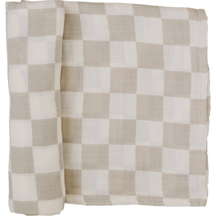 Taupe Checkered Muslin Swaddle Blanket Mebie Baby 
