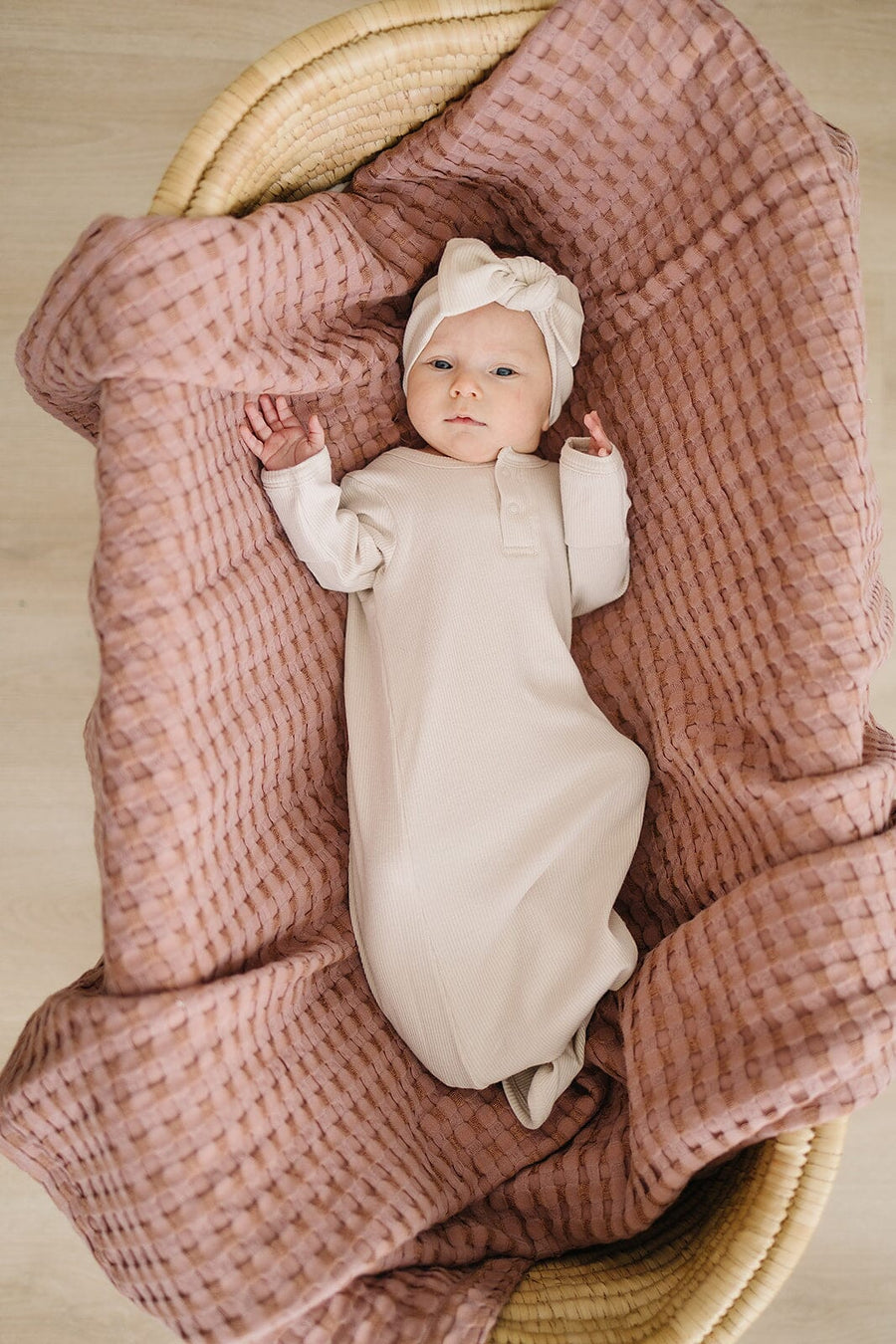 Vanilla Organic Cotton Ribbed Knot Gown Mebie Baby 