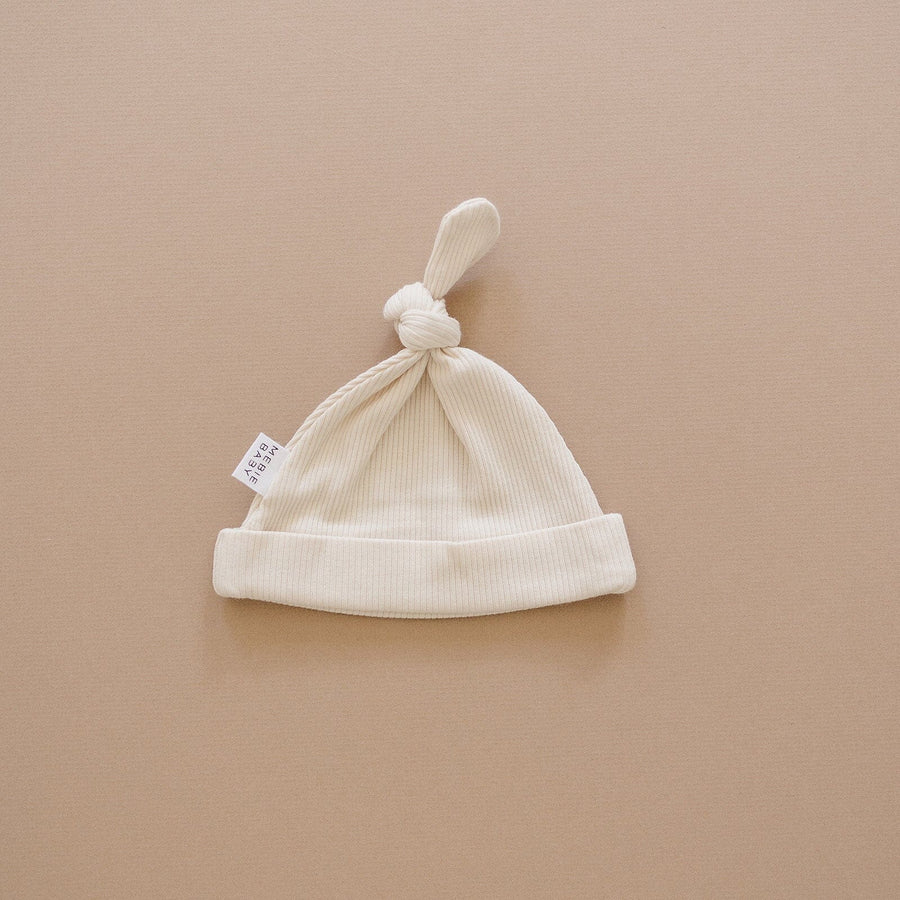 Vanilla Organic Ribbed Newborn Knot Hat Mebie Baby 